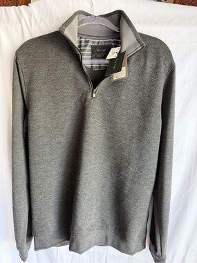 Porter And Ash 2 Tone Structure Mens Medium 1/4 Zip Gray Sweatshirt Preppy NWT